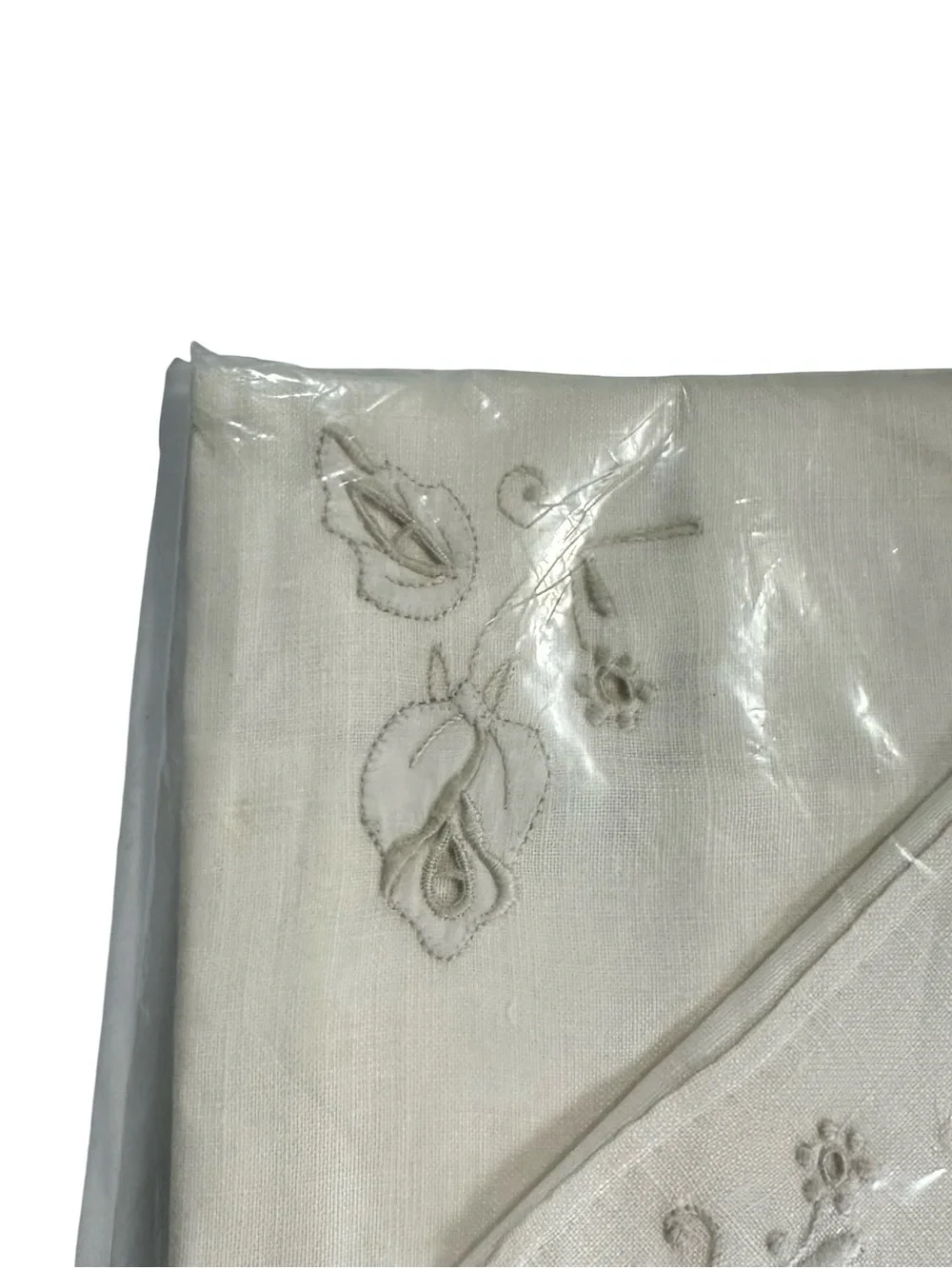 Vtg Imperial Coronet Linen Tablecloth Set 5pc Embroidered Rose Cutwork Portugal